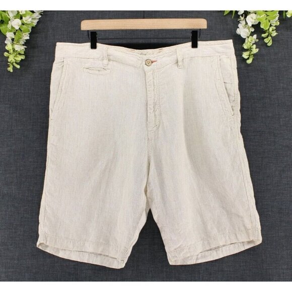 Tommy Bahama Relax Men's 100% Linen Shorts Neutral Stripes Sz 38 - Picture 1 of 6